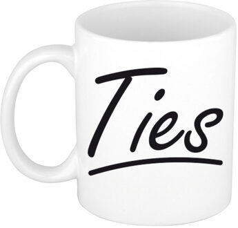 Bellatio Decorations Ties Naam koffiemok - beker - met sierlijke letters - wit - 300 ml - Cadeau - Heren