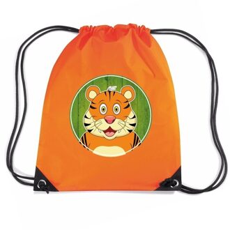 Bellatio Decorations Tijger dieren trekkoord rugzak / gymtas oranje voor kinderen - Gymtasje - zwemtasje