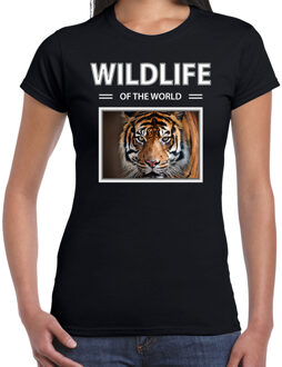 Bellatio Decorations Tijger t-shirt met dieren foto wildlife of the world zwart voor dames