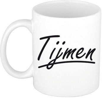 Bellatio Decorations Tijmen Naam koffiemok - beker - met sierlijke letters - wit - 300 ml - Cadeau - Heren