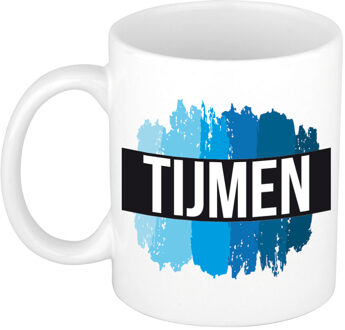 Bellatio Decorations Tijmen naam / voornaam kado beker / mok verfstrepen - Gepersonaliseerde mok met naam - Naam mokken Multikleur