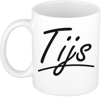 Bellatio Decorations Tijs Naam koffiemok - beker - met sierlijke letters - wit - 300 ml - Cadeau - Heren