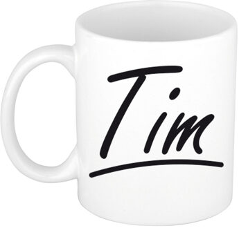 Bellatio Decorations Tim Naam koffiemok - beker - met sierlijke letters - wit - 300 ml - Cadeau - Heren