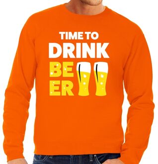 Bellatio Decorations Time to Drink Beer fun sweater oranje voor heren 2XL - Feesttruien