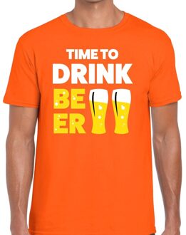 Bellatio Decorations Time to Drink Beer fun t-shirt oranje voor heren 2XL - Feestshirts