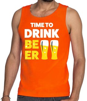 Bellatio Decorations Time to Drink Beer fun tanktop / mouwloos shirt oranje voor heren 2XL - Feestshirts