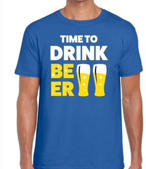 Bellatio Decorations Time to drink Beer heren T-shirt blauw XL