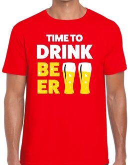 Bellatio Decorations Time to drink Beer heren T-shirt rood 2XL