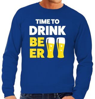 Bellatio Decorations Time to Drink Beer tekst sweater blauw M