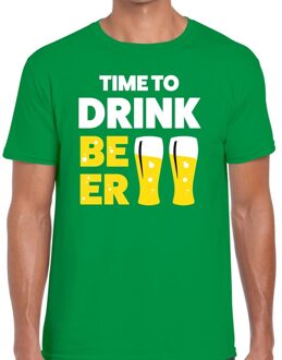Bellatio Decorations Time to drink Beer - tekst t-shirt - groen - voor heren - Thema feest shirts - BIER Drinken