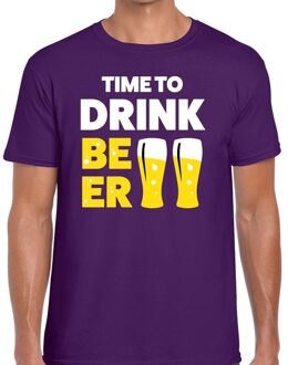 Bellatio Decorations Time to drink Beer tekst t-shirt paars heren 2XL