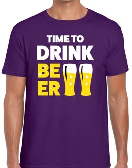 Bellatio Decorations Time to drink Beer - tekst t-shirt - paars - voor heren - Thema feest shirts - BIER Drinken