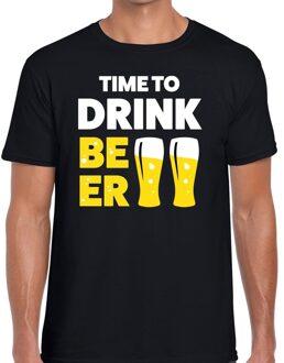 Bellatio Decorations Time to drink Beer - tekst t-shirt - zwart - voor heren - Thema feest shirts - BIER Drinken