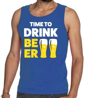 Bellatio Decorations Time to drink Beer tekst tanktop / mouwloos shirt blauw 2XL