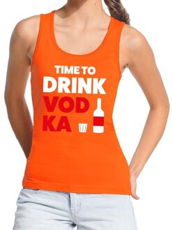 Bellatio Decorations Time to Drink Vodka fun tanktop / mouwloos shirt oranje voor dames L - Feestshirts