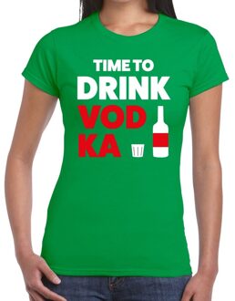 Bellatio Decorations Time to drink Vodka tekst t-shirt groen dames XS