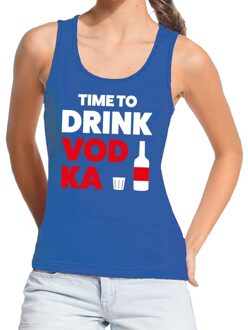 Bellatio Decorations Time to Drink Vodka tekst tanktop / mouwloos shirt blauw dames L