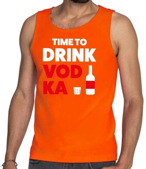 Bellatio Decorations Time to Drink Vodka tekst tanktop / mouwloos shirt oranje heren