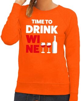 Bellatio Decorations Time to drink Wine fun sweater oranje voor dames 2XL - Feesttruien