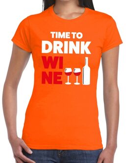 Bellatio Decorations Time to Drink Wine fun t-shirt oranje voor dames 2XL - Feestshirts