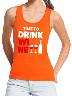 Bellatio Decorations Time to Drink Wine fun tanktop / mouwloos shirt oranje voor dames L - Feestshirts