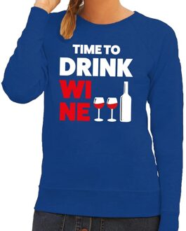 Bellatio Decorations Time to drink Wine tekst sweater blauw voor dames 2XL