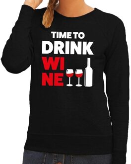 Bellatio Decorations Time to Drink Wine tekst sweater zwart voor dames 2XL