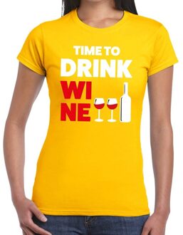 Bellatio Decorations Time to drink Wine - tekst t-shirt - geel - dames - festival - party - feestkleding