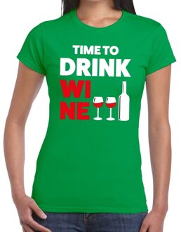 Bellatio Decorations Time to drink Wine tekst t-shirt groen dames XS