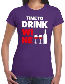Bellatio Decorations Time to drink Wine tekst t-shirt paars dames