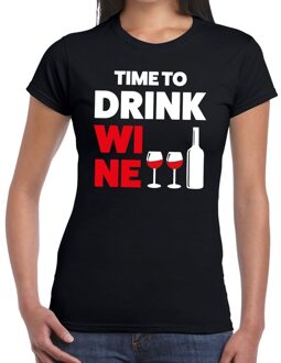 Bellatio Decorations Time to drink Wine tekst t-shirt zwart dames