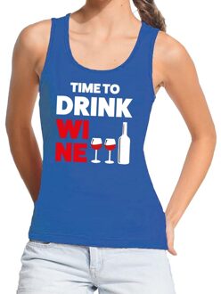 Bellatio Decorations Time to Drink Wine tekst tanktop / mouwloos shirt blauw dames M