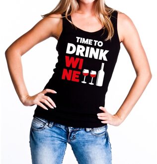 Bellatio Decorations Time to drink Wine tekst tanktop / mouwloos shirt zwart dames