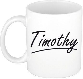 Bellatio Decorations Timothy Naam koffiemok - beker - met sierlijke letters - wit - 300 ml - Cadeau - Heren