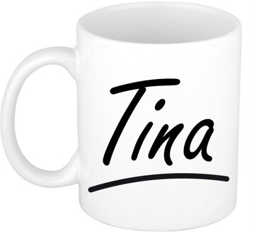 Bellatio Decorations Tina Naam koffiemok - beker - met sierlijke letters - wit - 300 ml - Cadeau - Dames