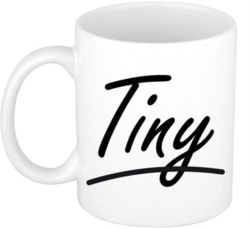 Bellatio Decorations Tiny Naam koffiemok - beker - met sierlijke letters - wit - 300 ml - Cadeau - Dames