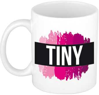 Bellatio Decorations Tiny naam / voornaam kado beker / mok roze verfstrepen - Gepersonaliseerde mok met naam - Naam mokken