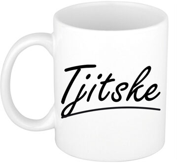 Bellatio Decorations Tjitske Naam koffiemok - beker - met sierlijke letters - wit - 300 ml - Cadeau - Dames