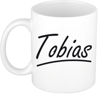 Bellatio Decorations Tobias Naam koffiemok - beker - met sierlijke letters - wit - 300 ml - Cadeau - Heren