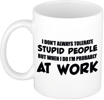 Bellatio Decorations Tolerate stupid people at work koffiemok / theebeker wit - cadeau collega - feest mokken Multikleur