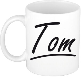 Bellatio Decorations Tom Naam koffiemok - beker - met sierlijke letters - wit - 300 ml - Cadeau - Heren