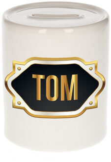 Bellatio Decorations Tom naam / voornaam kado spaarpot met embleem - Naam spaarpotten Multikleur