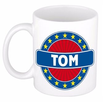 Bellatio Decorations Tom voornaam koffiemok - beker - wit/blauw - 300 ml - Cadeau - Heren - Collega - Vaderdag Multi