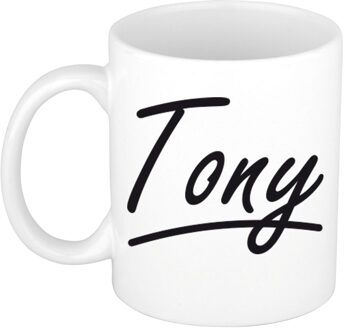 Bellatio Decorations Tony Naam koffiemok - beker - met sierlijke letters - wit - 300 ml - Cadeau - Heren