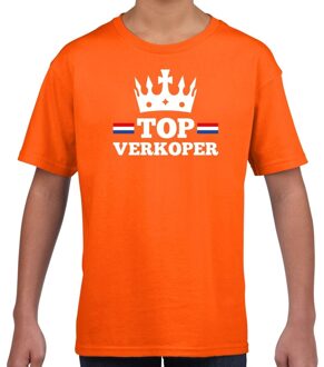 Bellatio Decorations Top verkoper met kroontje t-shirt / shirt oranje kinderen - Koningsdag kleding XS (110-116)