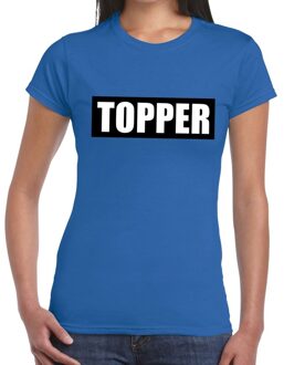 Bellatio Decorations Topper in kader t-shirt blauw dames - Topper in zwarte balk t-shirt dames 2XL