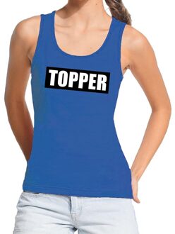 Bellatio Decorations Topper  in kader tanktop dames blauw  / mouwloos shirt Topper in zwarte balk - dames L