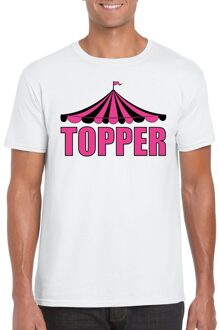 Bellatio Decorations Topper shirt wit met roze letters voor heren L