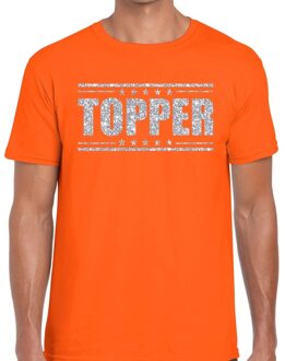 Bellatio Decorations Topper t-shirt oranje met zilveren glitters heren