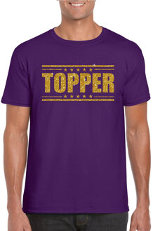 Bellatio Decorations Topper t-shirt paars met gouden glitters heren